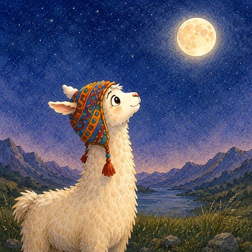 A scene from The Llama Who Wanted to Eat the Moon